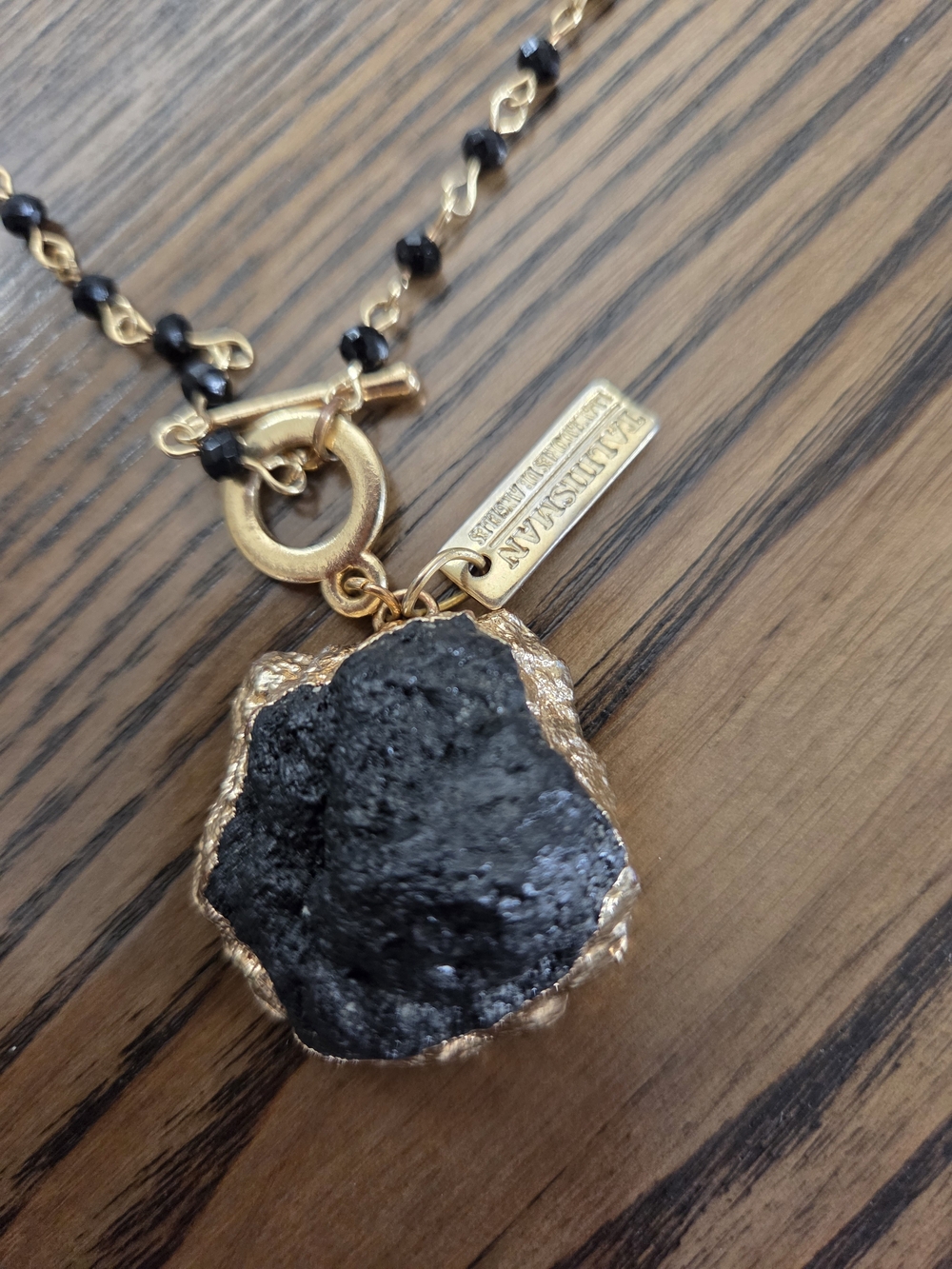 BaubleBar Gold-Edged Black Raw Stone Necklace